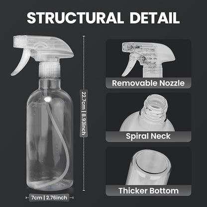 DIYSELF 2 Pack Spray Bottles for Cleaning 16.9 oz/500 ml Water Empty Spray Bottle Heavy Duty Plastic Clear Squirt Mist Spray Bottle with Nozzle for Hair Plants Pets Alcohol Sprayer Weighing Bottles