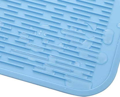 MicoYang Silicone Dish Drying Mat for Multiple Usage,Easy clean,Eco-friendly,Heat-resistant Silicone Mat for Kitchen Counter or Sink,Refrigerator or Drawer Liner Light Blue XL 18 inches x 16 inches