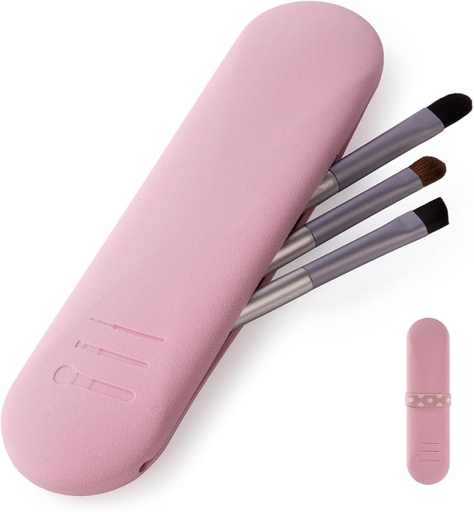 Travel Makeup Brush Holder, Silicon Trendy and Portable Cosmetic Face Brushes Holder, Make Up Organizer Bag Case, Cosmetic pouch,Toiletry Organizer (Pink)