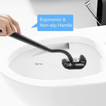 Toilet Bowl Brush and Holder, OSCIOSS Toilet Brush Set with Ergonomic Design, Compact Size, Durable Bristles, RV Toilet Brushes & Holders for Dead Corner Clean (Black, 2pack)