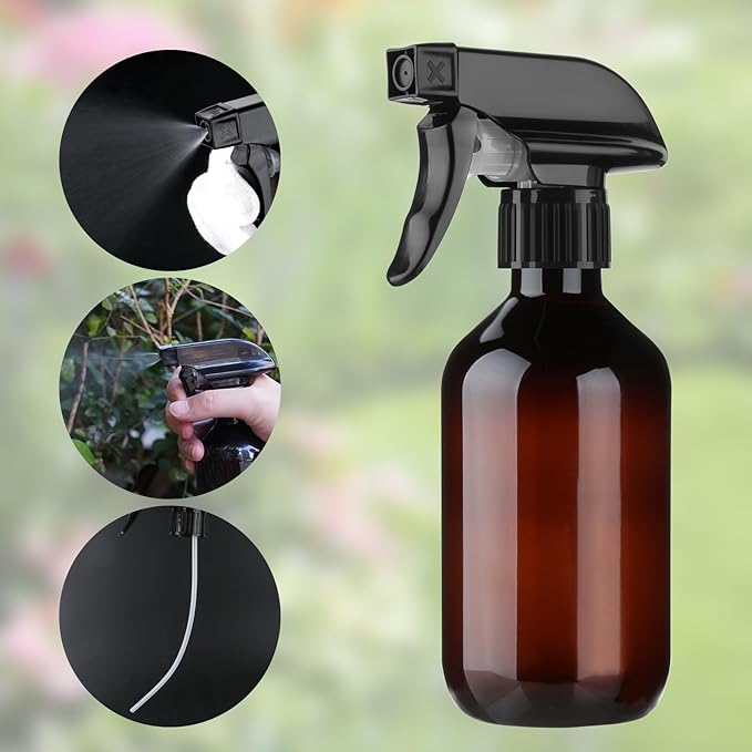 Arkeiliy 2-Pack Leakproof Spray Bottles (300ml/10oz) - Adjustable Nozzle for Fine Mist & Jet Stream | Premium Refillable Plastic Bottles for Hair Styling, Plant Misting, Cleaning Solutions (Brown)