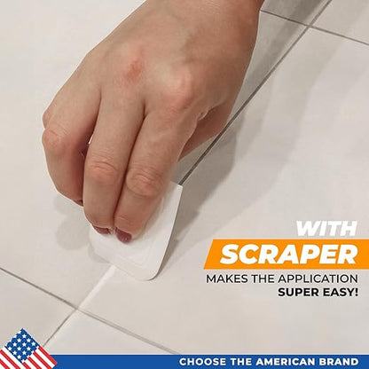 PentaUSA Tile Grout Repair Kit - Premixed Squeezable Sanded Grout Filler for Shower, Bathroom & Kitchen, Fast Drying Waterproof Triple Protection, Fills Cracked Grout Lines (White, 8.8oz / 250g)