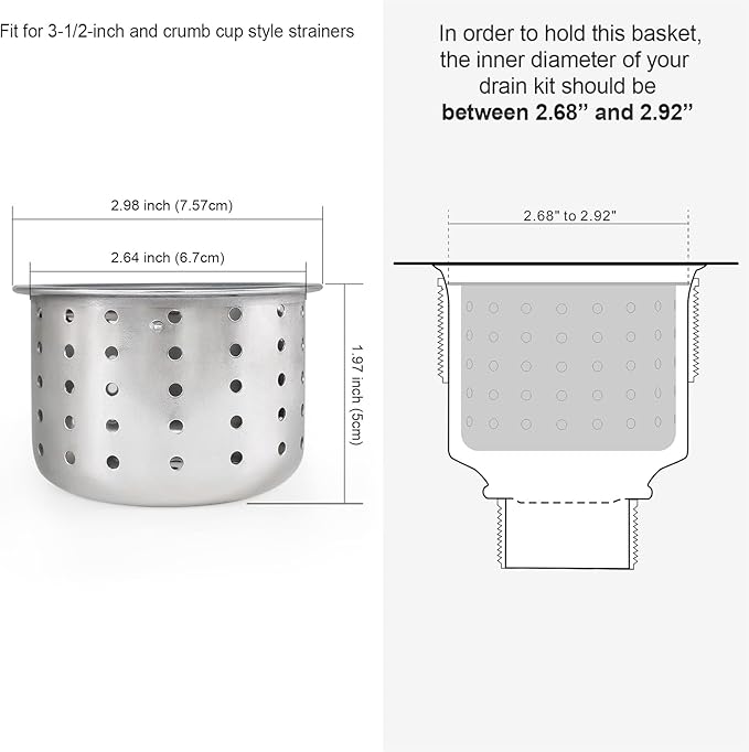 GZILA Kitchen Sink Drain Basket Only, 3-inch Basket for Kitchen Sink Strainer Replacement, Deep Cup with Handle, SUS 304 Stainless Steel