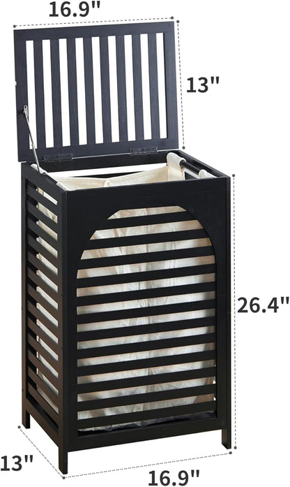 Laundry Hamper with Lid,Bamboo Large Waterproof Clothes Laundry Basket,Removable Washing Bags with Handles,clothes basket (Black)