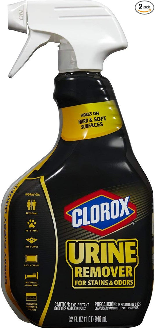 Clorox Urine Remover for Stains and Odors, Spray Bottle, 32 Ounces, Pack of Two