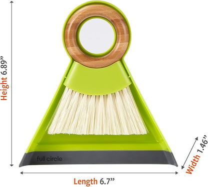 Full Circle Tiny Team Mini Brush & Dustpan Set - Compact, Countertop Cleaning, Kitchen, Desk, Crumbs - Green