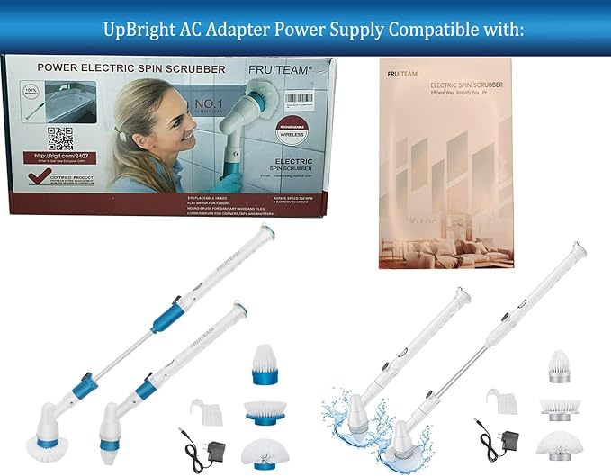 UpBright 5V AC/DC Adapter Compatible with FRUITEAM Electric Spin Scrubber 360 Cordless Power Shower Scrub Surface Cleaner 3.7V 2000mAh Lithium Ion Li-Ion Rechargeable Battery HLD-04210 4.2V Charger