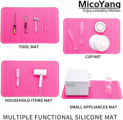 MicoYang Silicone Dish Drying Mat for Multiple Usage,Easy clean,Eco-friendly,Heat-resistant Silicone Mat for Kitchen Counter or Sink,Refrigerator or Drawer Liner Rose 3XL 28 inches x 18 inches
