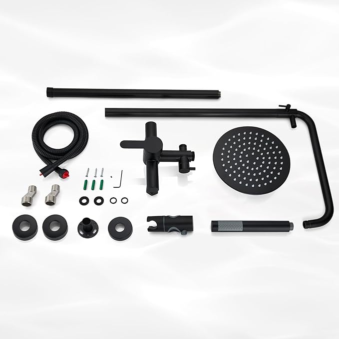 gotonovo Outdoor Shower Fixtures SUS304 Stainless Steel Rain Shower Kit Faucet High Pressure Wall Mount 2 Dual Function 8 Inch Showerhead and Handheld Spray Combo, Single Handle, Matte Black