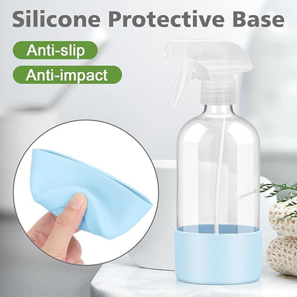 Rionisor Glass Spray Bottles with Silicone Sleeve Protection, Empty 16 oz Refillable Containers, Reusable Spray Bottles with Adjustable Nozzle for Hair, Cleaning Solutions, 3 Pack Blue