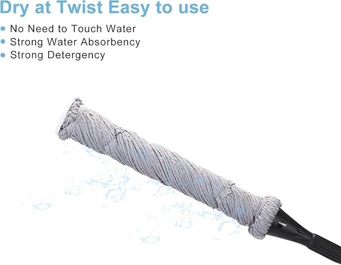 Eyliden Mop with 2 Reusable Microfiber Heads, Easy Wringing Twist Mop, 57.5 inch Long Handle, Wet Mops for Floor Cleaning, Commercial Household Clean Hardwood, Vinyl, Tile and More (Grey)