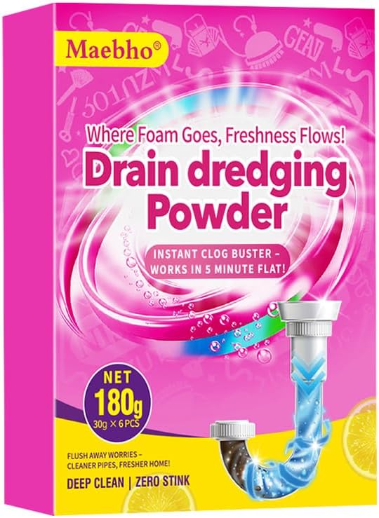 Sink and Drain Cleaner Powder | Fast-Acting Foaming Portable Powerful Powder Pipe Dredge Cleaning for Kitchen, Bathroom, Toilet, Shower Drain Maintenance(6 Unit Pack)