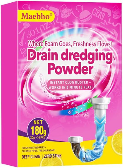 Sink and Drain Cleaner Powder | Fast-Acting Foaming Portable Powerful Powder Pipe Dredge Cleaning for Kitchen, Bathroom, Toilet, Shower Drain Maintenance(6 Unit Pack)
