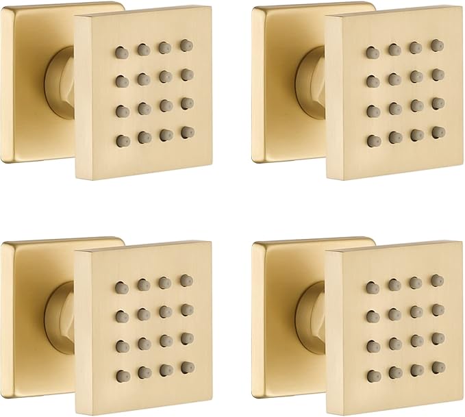 Brushed Gold 4 Pack HOMEDEC 2inch Brass Square Massage Shower Body Sprayer Jets