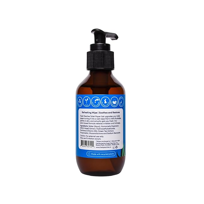 Fresh Peaches Toilet Paper Gel, Wet Wipe Alternative – Flush-Safe, A Cleaner Way to Wipe – Toilet Paper Spray (Blue Pocket, Starter with Pocket) – 4.4 oz