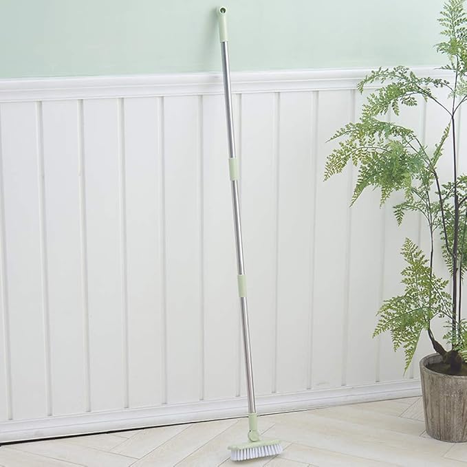 LandHope Long Handled Scrub Brush Rotatable Brush Head Floor Brush Scrubber Adjustable Poles Small Shower Tile Grout Scrubber Cleaning Brush for Bathroom Bathtub Kitchen Balcony Wall Deck - Beige