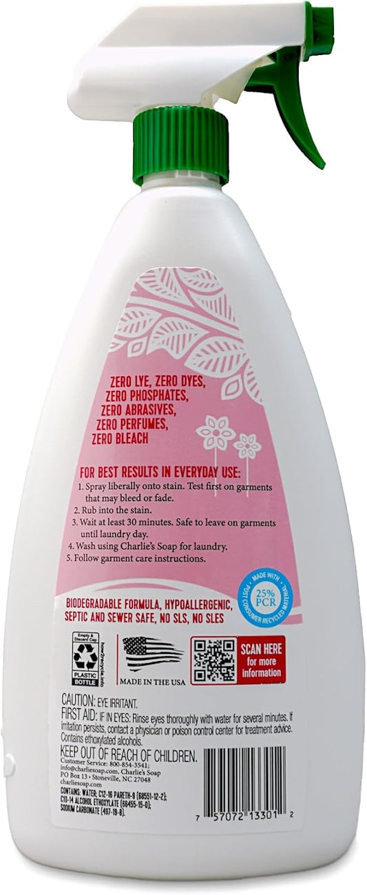 Charlie's Soap Laundry Pre-Spray Stain Remover (32 fl oz), Natural Laundry Pretreat and Stain Remover (Pack of 1)
