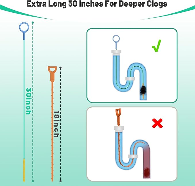 Reusable Drain Snake Hair Drain Clog Remover 30 Inch, 2026 Upgraded Sink Snake Drain Hair Removal Tool, Anti-Break Metal Shower Snake Drain Cleaner to Unclog Bathroom Sink, Tub (5)