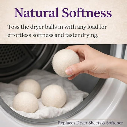 Wool Dryer Balls 6-Pack Set | Natural Fabric Softener Alternative | Reusable Laundry Balls | Eco Friendly Static Reduction