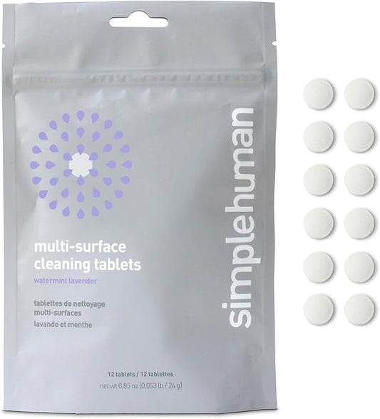 simplehuman Multi-Surface Cleaning Tablets, Eco-Friendly, Safe Around Kids & Pets, Watermint Lavender Scent, 12 Pack Tablets (Makes 72 oz of Spray Cleaner)