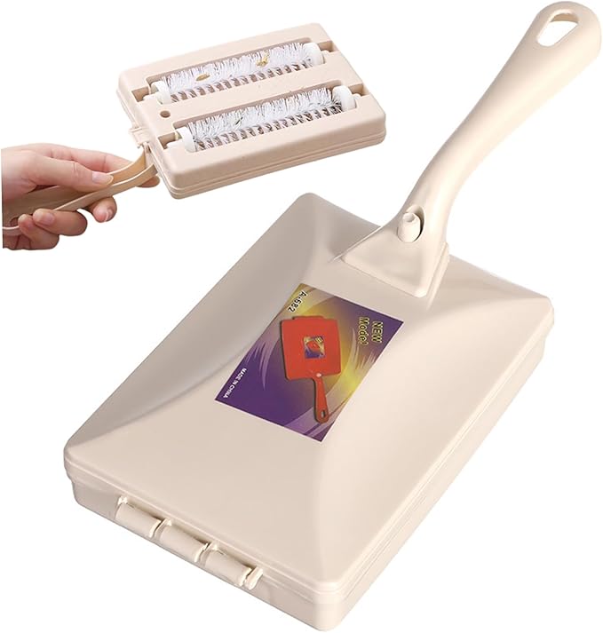 Crumb Sweeper 4x10 Handheld Crumb Brush with 2 Roller Brush & Inner Container Ergonomic PP Crumb Catcher Cleaning Crumber for Table Bed Sofa Carpet