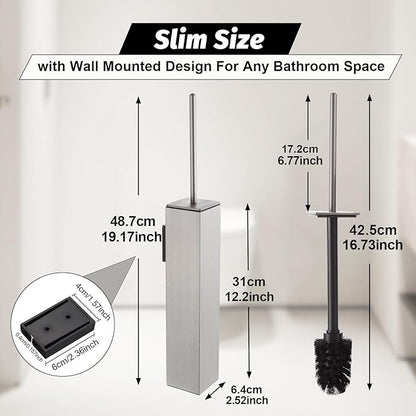 BGL Toilet Brush and Holder Set Brushed Nickel Wall Mounted for Bathroom Square Design