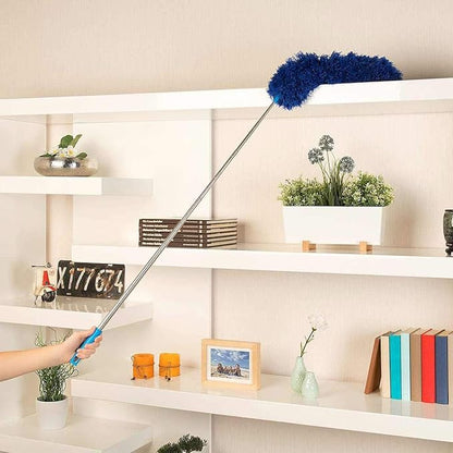Microfiber Feather Duster with Extendable Pole, 100 inches Extra Long Cobweb Duster for Cleaning, Bendable Head, Non-Scratch, Washable Duster for Ceiling, Fan, Furniture Blue