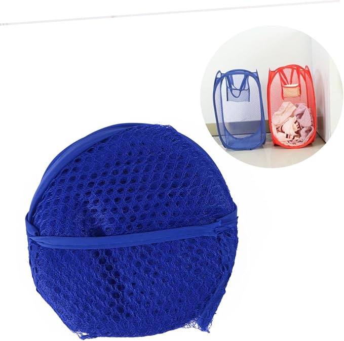 Foldable Laundry Hamper Basket Blue Mesh Dirty Clothes Organizer for College Dorm Easy Open Design Portable Laundry Bag for Home Use Toy Storage
