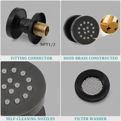 HOMEDEC 2inch Round Brass Showerhead Shower Jet Massage Spa Body Sprays Jets Wall Mount, 6pcs,Oil Rubbed Bronze