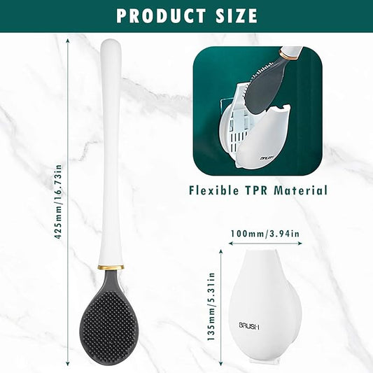 Modern Flexible Silicone Toilet Caspa, Silicone Toilet Bowl Brush and Holder Set, Flat Flexible Brush Holder Set, Water Drop Toilet Brush, Toilet Wand Cleaning Kit Wall Mounted(White)