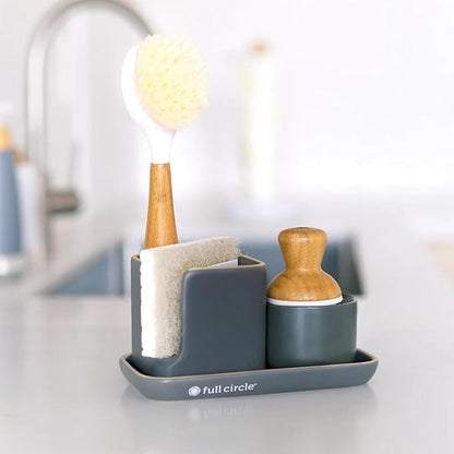 Full Circle Bubble Up Soap Dispenser & Dish Brush Set, Black & White (Pack of 4)