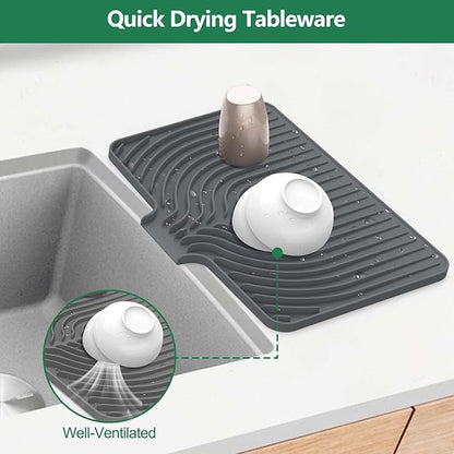 GUUKIN Silicone Dish Drying Mat,17.7" x 11.8 " Drying Matt Kitchen Counter, Dish Drying Rack Mat, Easy Clean Pad for Countertop Protection, Multi-Functional Use, Not applicable Bumps up sink (Grey)