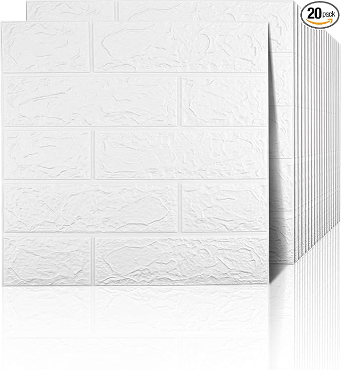 20 PCS White 3D Wall Panels, 29 sq.feet Coverage, Printable Wallpaper Sticker with Self-Adhesive Waterproof Brick PE Foam Wall Panels Peel and Stick for Interior Wall Decor, Home Decoration
