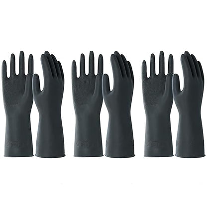 North Tower Heavy Duty Black Rubber Gloves for Cleaning - Non-Slip Grip Palm, Thick Household Gloves for Women, Kitchen Dishwashing, Car Washing, Mechanical Maintenance（Large-3 Pair）
