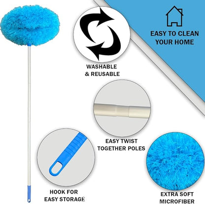 Evelots Ceiling Fan Blade Brush Cleaner - Long Extension Pole - Brush Both Sides at the Same Time - Scratch Resistant Microfiber Feather Cobweb Duster - Extra Long with Reach up to 12 Feet