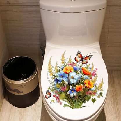 Toilet Stickers Bathroom Wall Decor Flowers Green Plant Butterflies Vinyl Sticker Wall Decals Peel and Stick Wall Stickers for Living Room Bedroom, Bathroom Self-Adhesive Toilet Seat Decals Decor