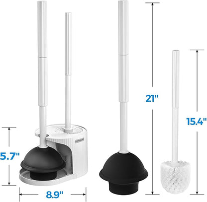 2Pack 2 in 1 Toilet Brush and Plunger Set,Clean Gloves, Extended Handle Plunger，Toilet Bowl Brush Plunger Set,Bathroom Cleaning Tools,Toilet Brush Plunger Combo,Cleaning Brush(Cream White)