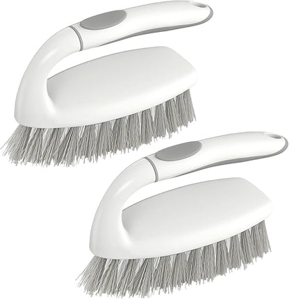 SetSail Heavy Duty Scrub Brush, Stiff Bristles Cleaning Brush with Non Slip Handle Shower Scrubber for Bathroom Kitchen Bathtub Tile Sink, 2 Pack(Grey White)