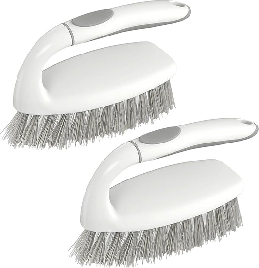 SetSail Heavy Duty Scrub Brush, Stiff Bristles Cleaning Brush with Non Slip Handle Shower Scrubber for Bathroom Kitchen Bathtub Tile Sink, 2 Pack(Grey White)