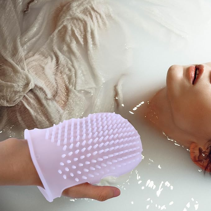 Mikinona Double Sided Silicone Bath Gloves Back Scrubber for Shower with Exfoliating Massage and Body Cleansing Scrubbers Soft Bath Glove Brush for Home Bathroom Use 6.69X4.33X0.82In