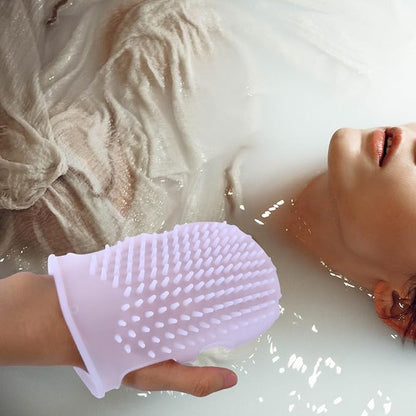 Mikinona Double Sided Silicone Bath Gloves Back Scrubber for Shower with Exfoliating Massage and Body Cleansing Scrubbers Soft Bath Glove Brush for Home Bathroom Use 6.69X4.33X0.82In