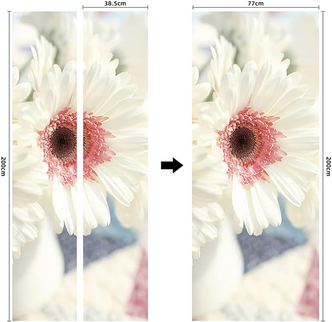 A.Monamour 3D Door Stickers for Interior Doors White Gerbera Daisy Flower with Pink Center Vinyl Waterproof Self Adhesive Door Mural Decals for Bedroom Office Bathroom 77x200cm