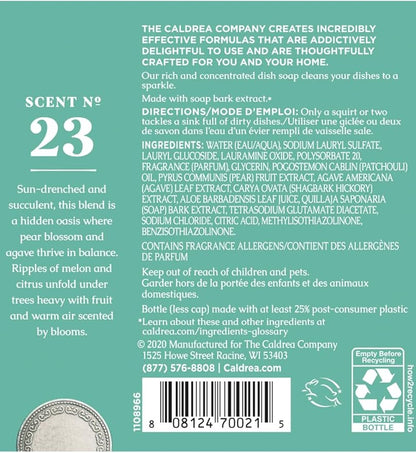 Caldrea Dish Soap, Biodegradable Dishwashing Liquid made with Soap Bark and Aloe Vera, Pear Blossom Agave Scent, 16 oz