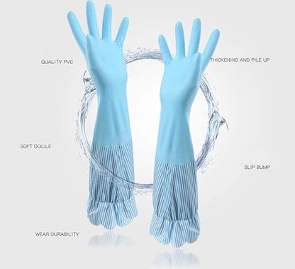 RARITYUS Household Kitchen Cleaning Gloves Waterproof Cotton Lined Dishwashing Non-Slip Long Cuff Gloves