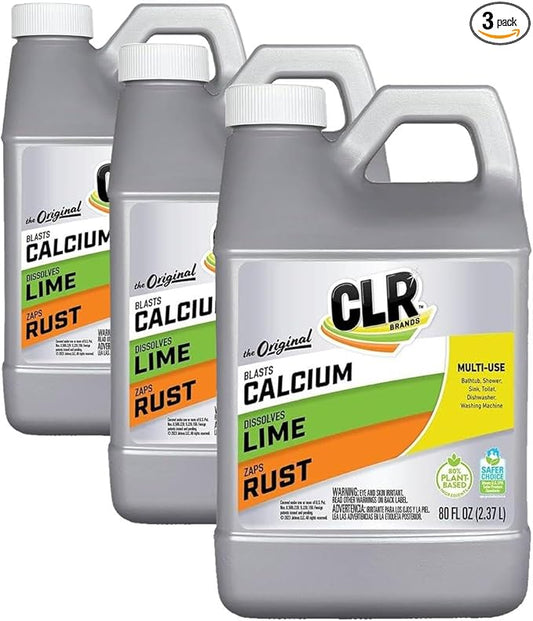 CLR Calcium, Lime & Rust Remover, Blasts Calcium, Dissolves Lime Deposits, Zaps Stubborn Rust Stains and Hard Water Deposits, 80 Ounce Bottle (Pack of 3)