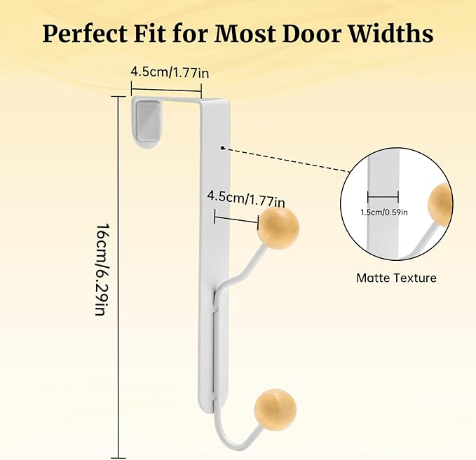 6 PCS Over The Door Hooks,Door Hooks for Hanging Towels,Clothes,Hats,Bags,Back of Door Towel Hanger with Non-Slip Pads,Fits Doors 0.7-1.5" for Bathroom,Bedroom,Closet(White)