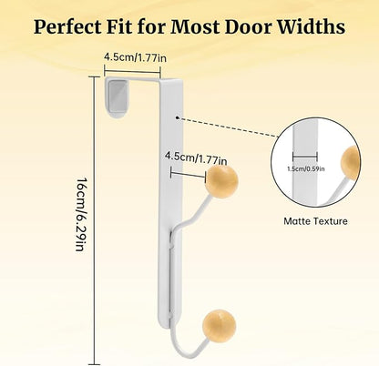 6 PCS Over The Door Hooks,Door Hooks for Hanging Towels,Clothes,Hats,Bags,Back of Door Towel Hanger with Non-Slip Pads,Fits Doors 0.7-1.5" for Bathroom,Bedroom,Closet(White)