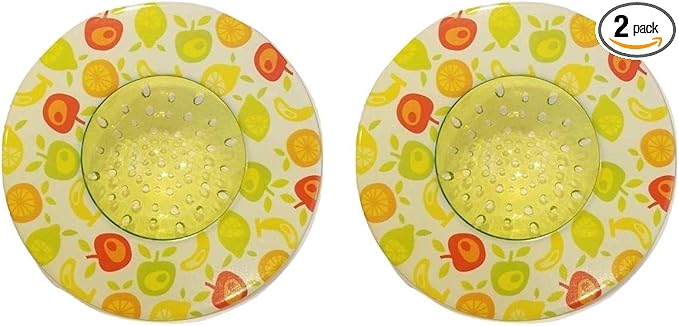 Handy Housewares 5.25" Diameter Decorative Designer Pattern Kitchen Sink Strainer/Food Trap (Two Pack, Green Fruit)