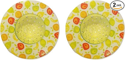 Handy Housewares 5.25" Diameter Decorative Designer Pattern Kitchen Sink Strainer/Food Trap (Two Pack, Green Fruit)