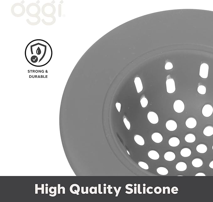 OGGI Silicone Sink Strainer- Great Kitchen Sink Strainer, Sink Drain Strainer, Drain Stopper, Sink Plug, 4.6˝ Diameter Rim, Gray
